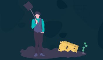Man burying treasure chest to symbolise crime